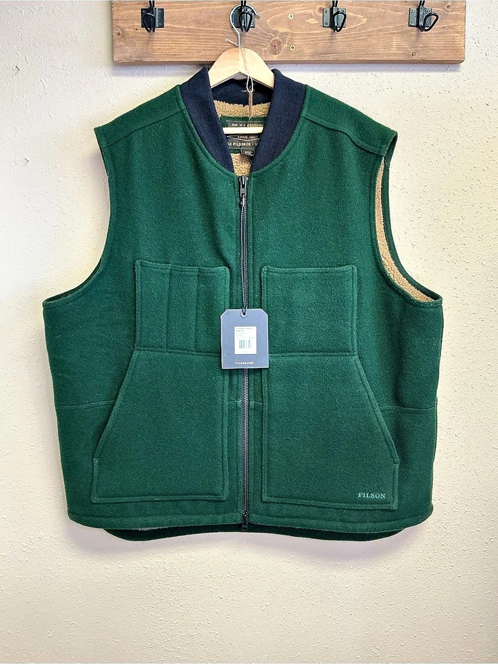 Filson Lined Mackinaw Wool Work Vest Green & Brown XXL